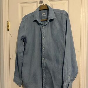 Zara Men's Linen Blue Shirt size L